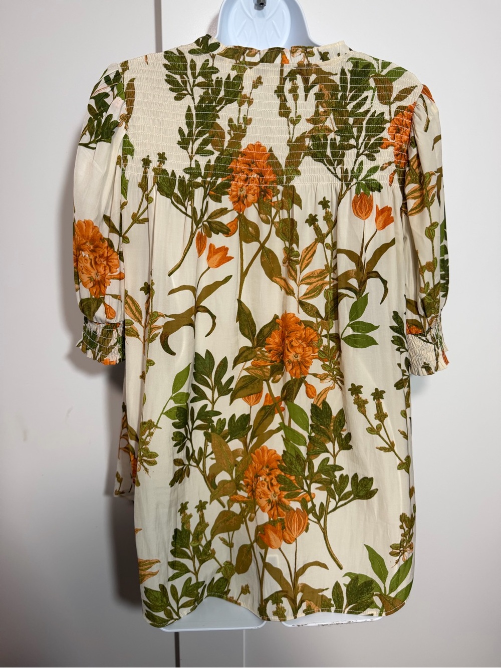 Floral Peasant Blouse Tassel Tie Cream Orange Feminine Office Wear Size Medium - Picture 7 of 9